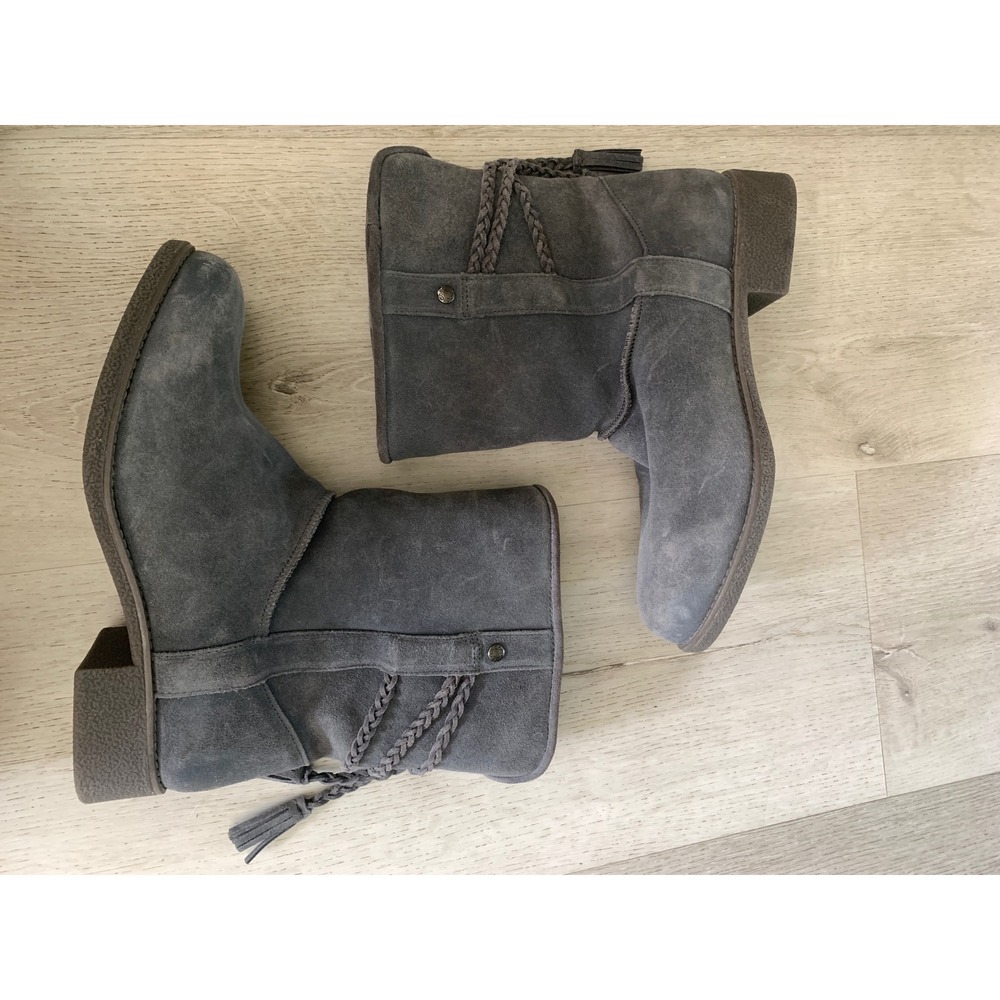 Abeo Blaine PBW1007 Grey Suede Sheepskin Lined Ankle Boots Women 8 Boho Braided